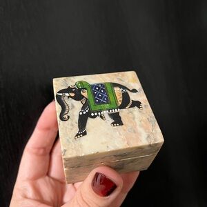 Stone Trinket Box with Hand Painted Elephant